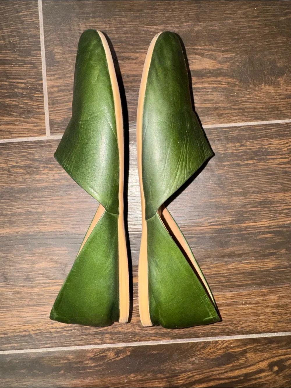 Miz Mooz Kimmy Green Leather D'Orsay Pointed Toe Flat Shoes Size 41